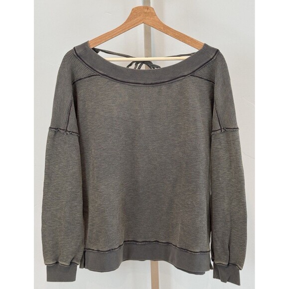 Intimately Free People Better Days Sweatshirt Women’s Sz XS Washed Army Bow Back - Picture 1 of 11